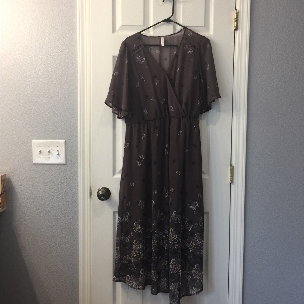 Dark mauve floral dress with front slit